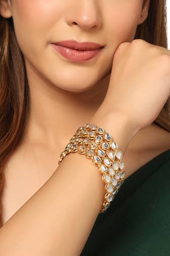 Women's set of 2 gold-plated kundan studded traditional bangles