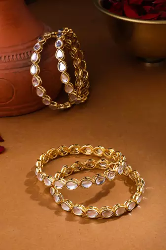 Women's set of 2 gold-plated kundan studded traditional bangles