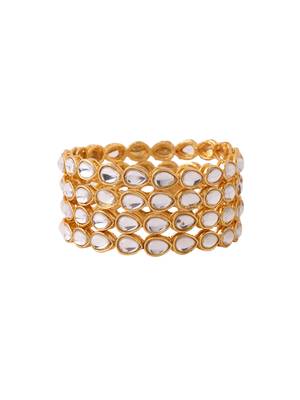 Women's set of 2 gold-plated kundan studded traditional bangles 4