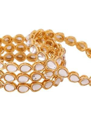 Women's set of 4 gold-plated kundan studded traditional bangles 3