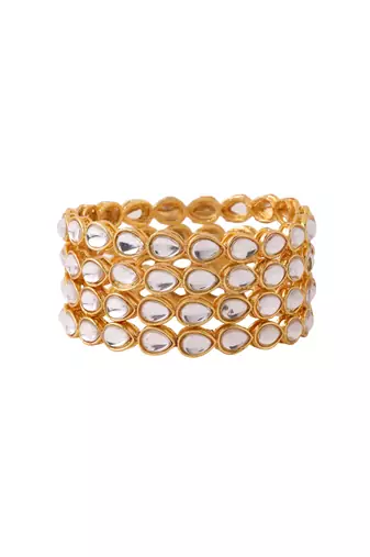 Women's set of 4 gold-plated kundan studded traditional bangles
