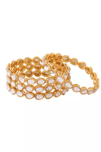 Women's set of 4 gold-plated kundan studded traditional bangles