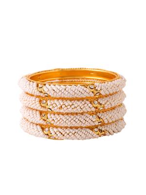 Women set of 2 gold-plated traditional pearls beaded bangles 3