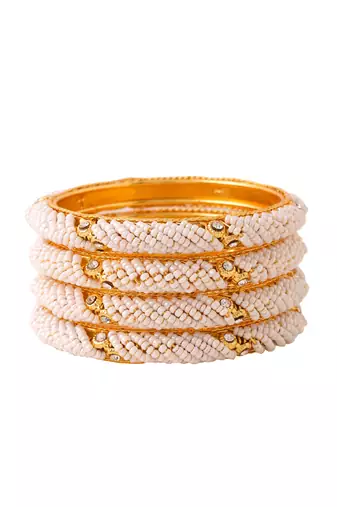 Women set of 2 gold-plated traditional pearls beaded bangles