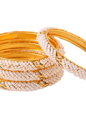 Women set of 2 gold-plated traditional pearls beaded bangles 5
