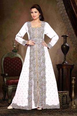 Off-White color Handmade Moroccan Kaftan  with hijjab 1