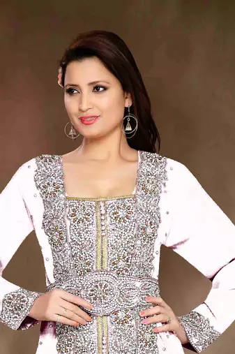 Off-White color Handmade Moroccan Kaftan  with hijjab
