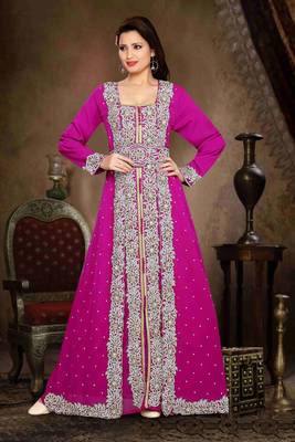 Wine color Handmade Moroccan Kaftan with hijjab 1