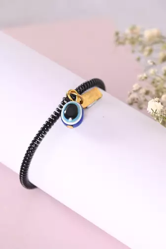 Unisex black evil eye crystal spring ring bracelet