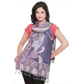 Ethnic Paisley Print Reversible Purple Silk Stole Diwali Special Gift 186 1