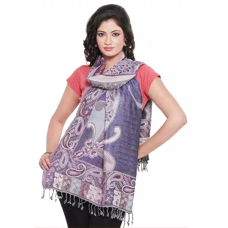 Ethnic Paisley Print Reversible Purple Silk Stole Diwali Special Gift 186