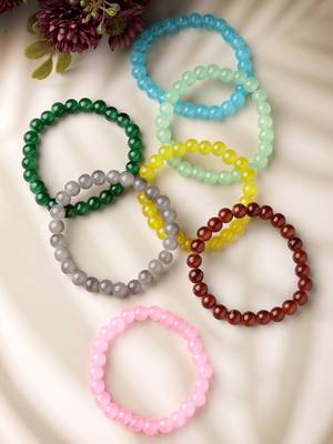 Unisex set of 7 artificial beads elasticated bracelet 1