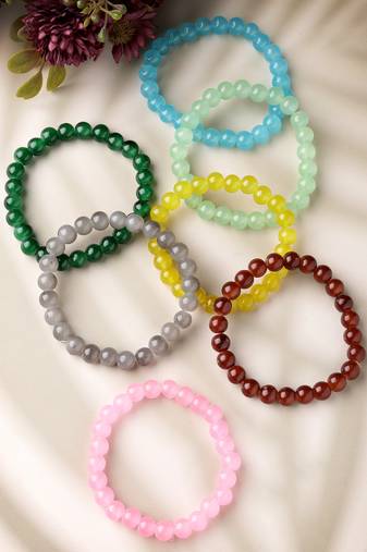 Unisex set of 7 artificial beads elasticated bracelet