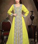 Yellow color luxurious Handmade Moroccan Kaftan with hijjab