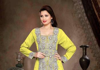 Yellow color Handmade Moroccan Kaftan with hijjab 2