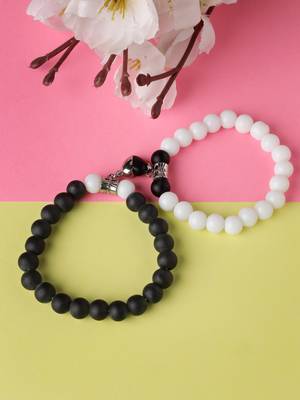 Unisex set of 2 black & white onyx handcrafted elasticated bracelet 1