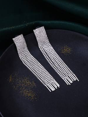 women silver toned contemporary ad studded drop earrings 1