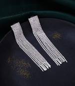 women silver toned contemporary ad studded drop earrings