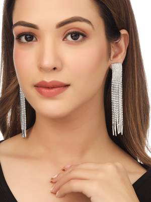 women silver toned contemporary ad studded drop earrings 2