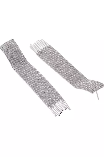 women silver toned contemporary ad studded drop earrings