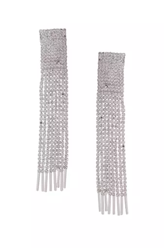 women silver toned contemporary ad studded drop earrings