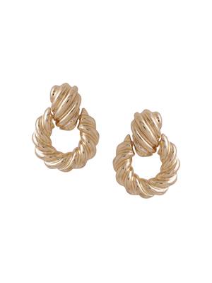 Women gold toned circular drop earrings 3