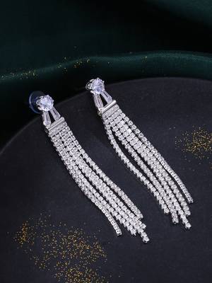 Women silver toned contemporary drop earrings 1
