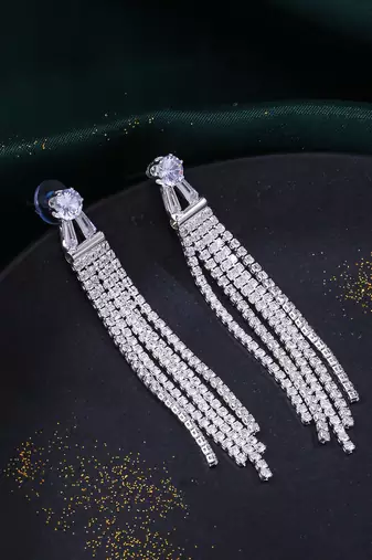 Women silver toned contemporary drop earrings