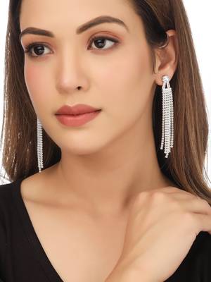 Women silver toned contemporary drop earrings 2