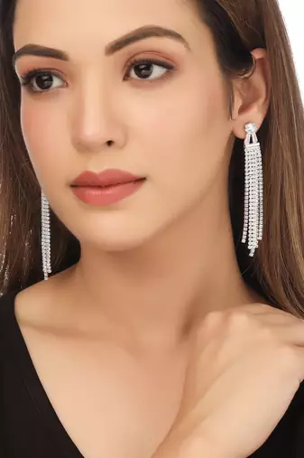 Women silver toned contemporary drop earrings