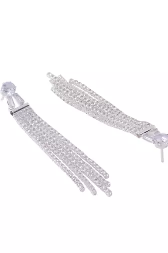 Women silver toned contemporary drop earrings