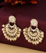 Women gold plated studded kundan chandbali earrings