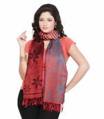 Floral N Leafy Designer Red Reversible Silk Stole Deepawali Gift 187