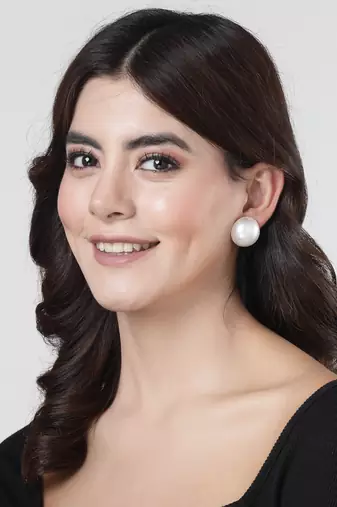 Women's white circular studs earrings