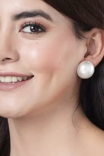 Women's white circular studs earrings