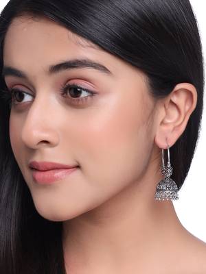 Women silver-plated contemporary jhumkas earrings 2