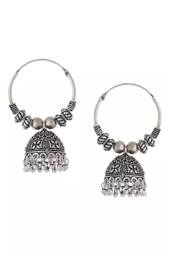 Women silver-plated contemporary jhumkas earrings