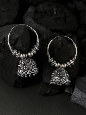 Women silver-plated contemporary jhumkas earrings 4