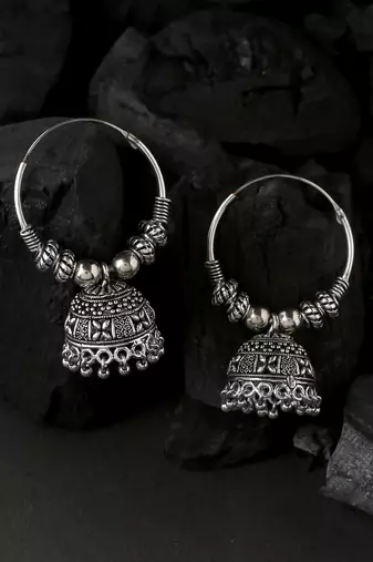 Women silver-plated contemporary jhumkas earrings