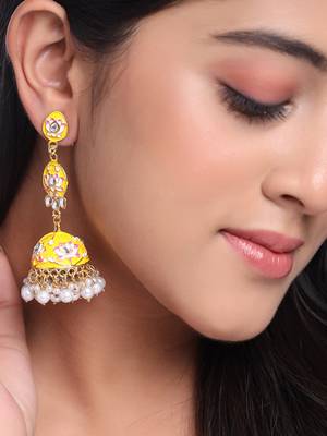 Women gold plated yellow  jhumkas earrings 1