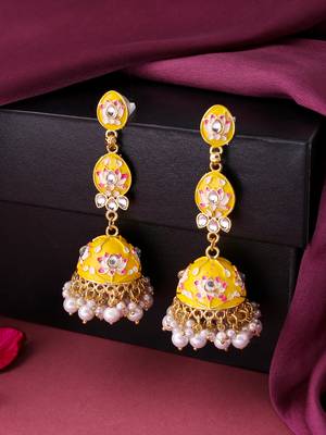 Women gold plated yellow  jhumkas earrings 2