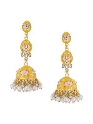 Women gold plated yellow  jhumkas earrings 3