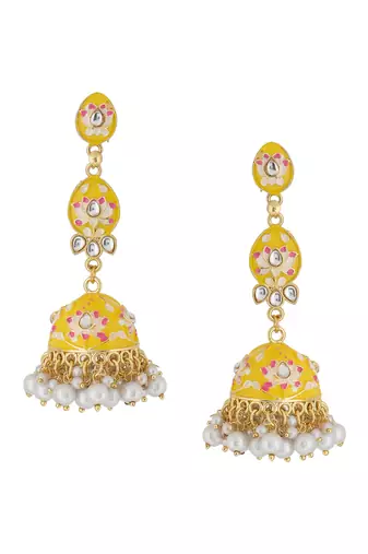 Women gold plated yellow  jhumkas earrings