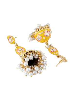 Women gold plated yellow  jhumkas earrings 4