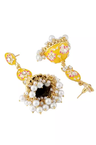 Women gold plated yellow  jhumkas earrings