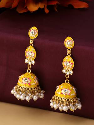 Women gold plated yellow  jhumkas earrings 5