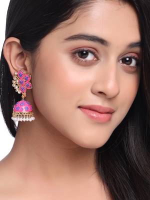 Women pink dome shaped jhumka earrings 1