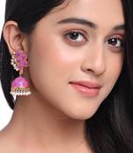Women pink dome shaped jhumka earrings