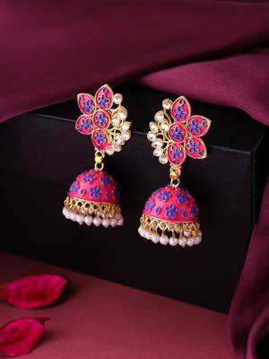 Women pink dome shaped jhumka earrings 2