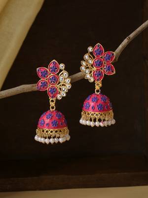 Women pink dome shaped jhumka earrings 3
